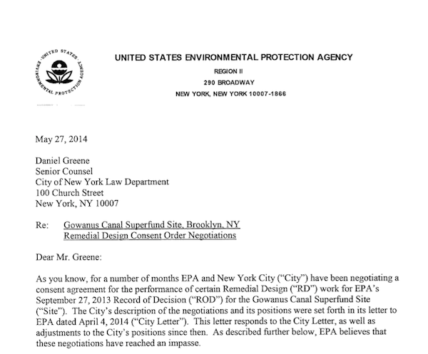 EPA Letter to NYC Screenshot